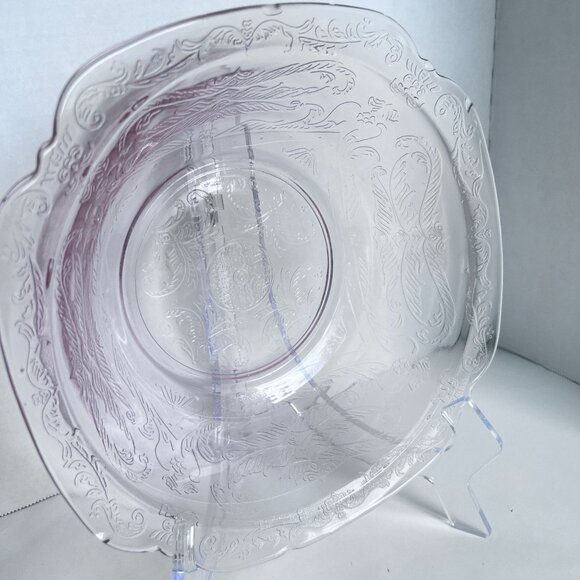 Vintage Pink Glass Depression Era Bowl With Floral Etching & Scalloped Edges ** - Picture 7 of 11